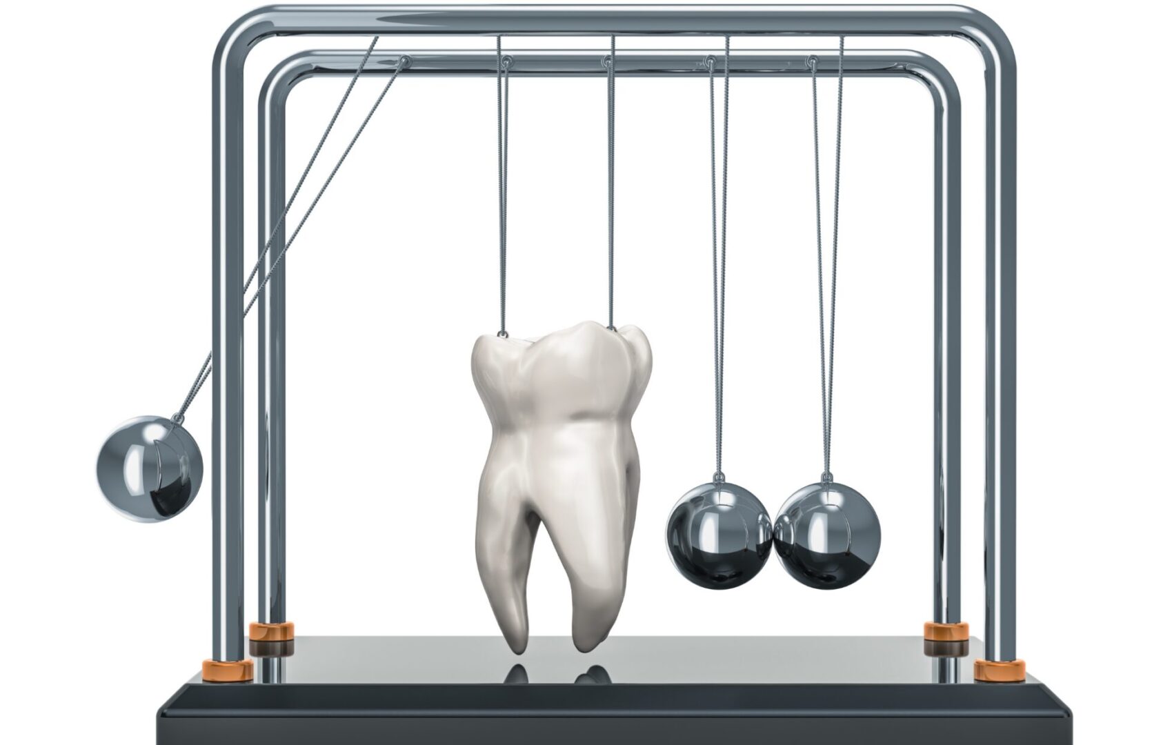 Tooth decay concept. Newton's cradle with tooth. 3D rendering. Lake Elsinore in Prestige Dental Spa