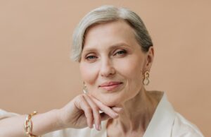 Senior Woman in Minimalist Outfit and confident smile after botox treatment at Lake Elsinore in Prestige Dental Spa
